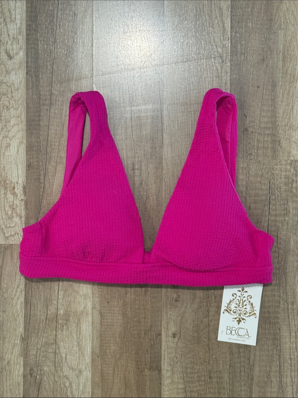 NWT BECCA Vibrant Pink Textured Triangle Bralette large L